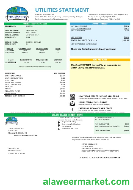 USA Florida City of Edgewater business utility bill template in Word and PDF formats